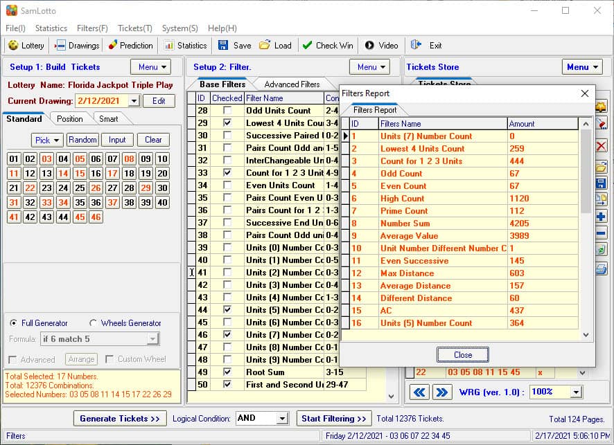 Filtered Out Florida Jackpot Triple Play Bad Combinations with SamLotto Filter Tools