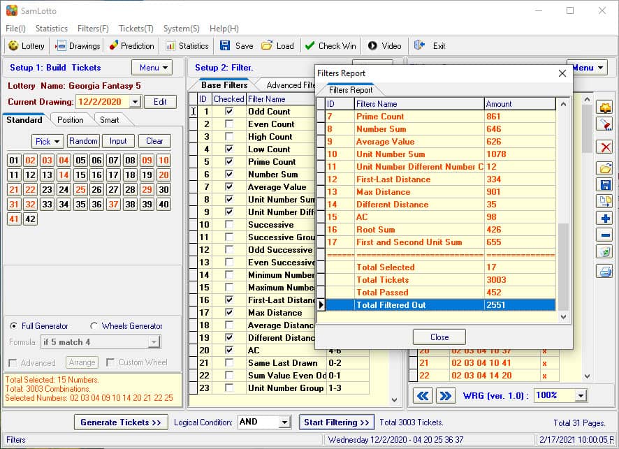 Filtered Out Georgia Fantasy 5 Bad Combinations