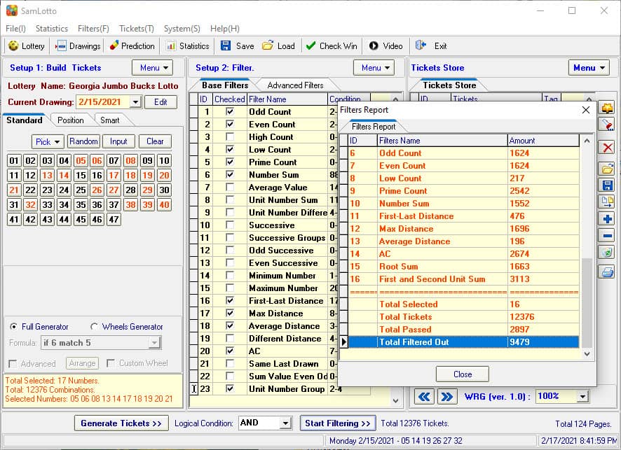 Use SamLotto Software Filters Tool to Filtered Out bad Tickets