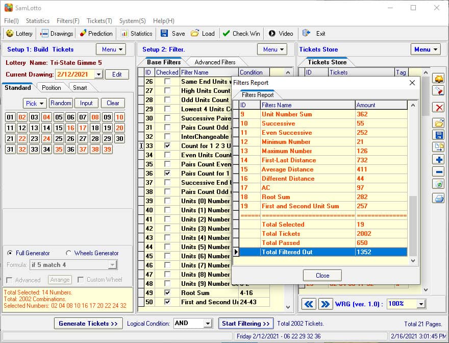 Filtered out the Bad Combinations with SamLotto software Filters