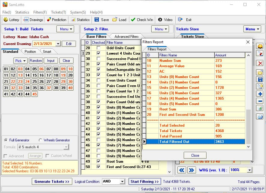 Use SamLotto Software Filter Tool to filtered out bad Tickets