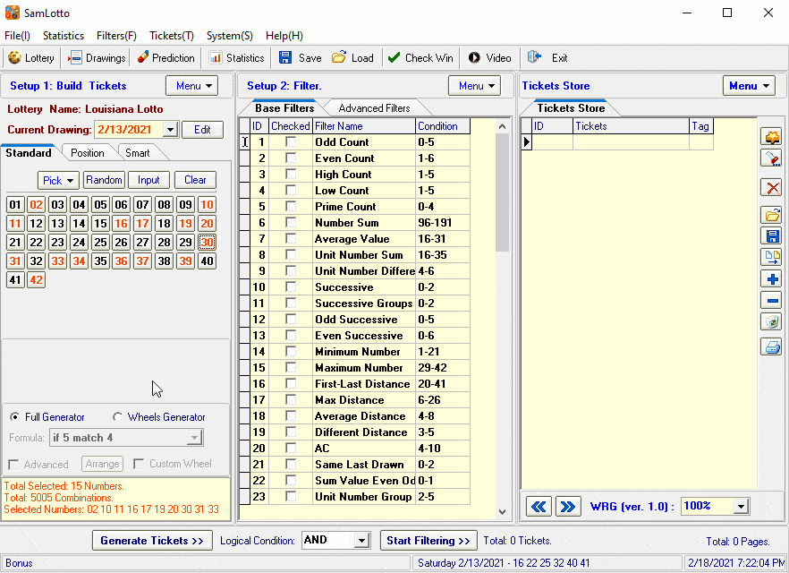 Generate Louisiana Lotto Combinations with SamLotto