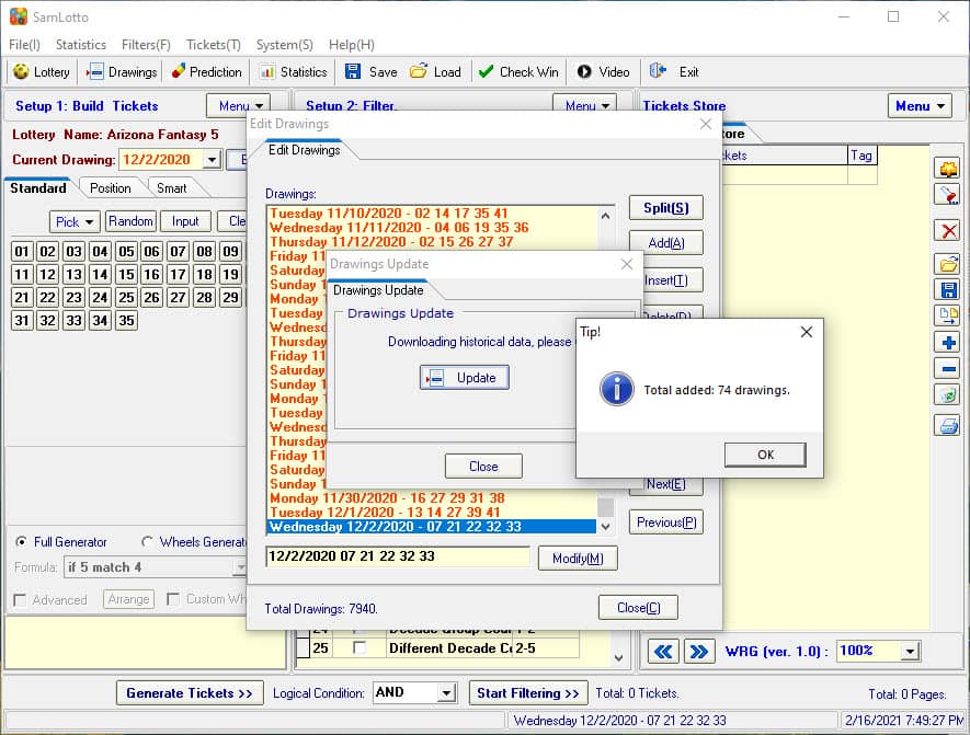 Using SamLotto Lottery Software Update Arizona Fantasy 5 Drawings Results