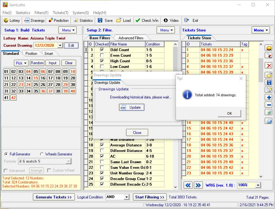 Use SamLotto Lottery Software to Update Arizona Triple Twist Results 