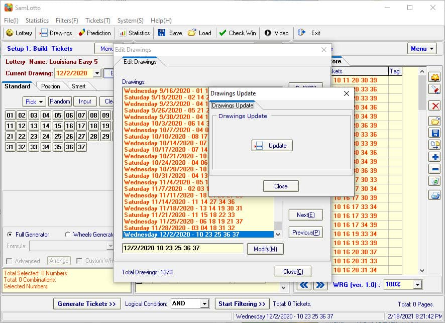 Use SamLotto Lottery Software to Update Louisiana Easy 5 Drawings Results