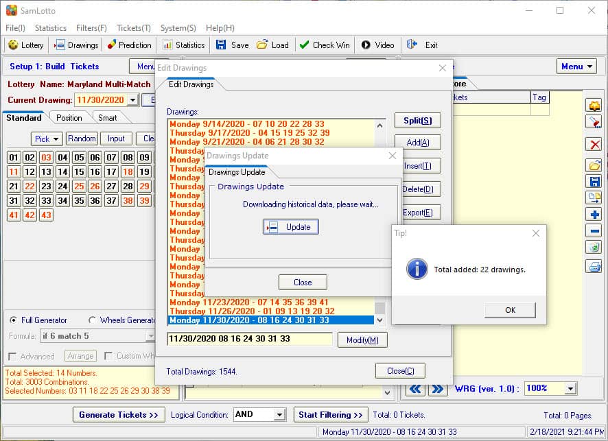 Use SamLotto Lottery Software to Update Maryland Multi-Match Results